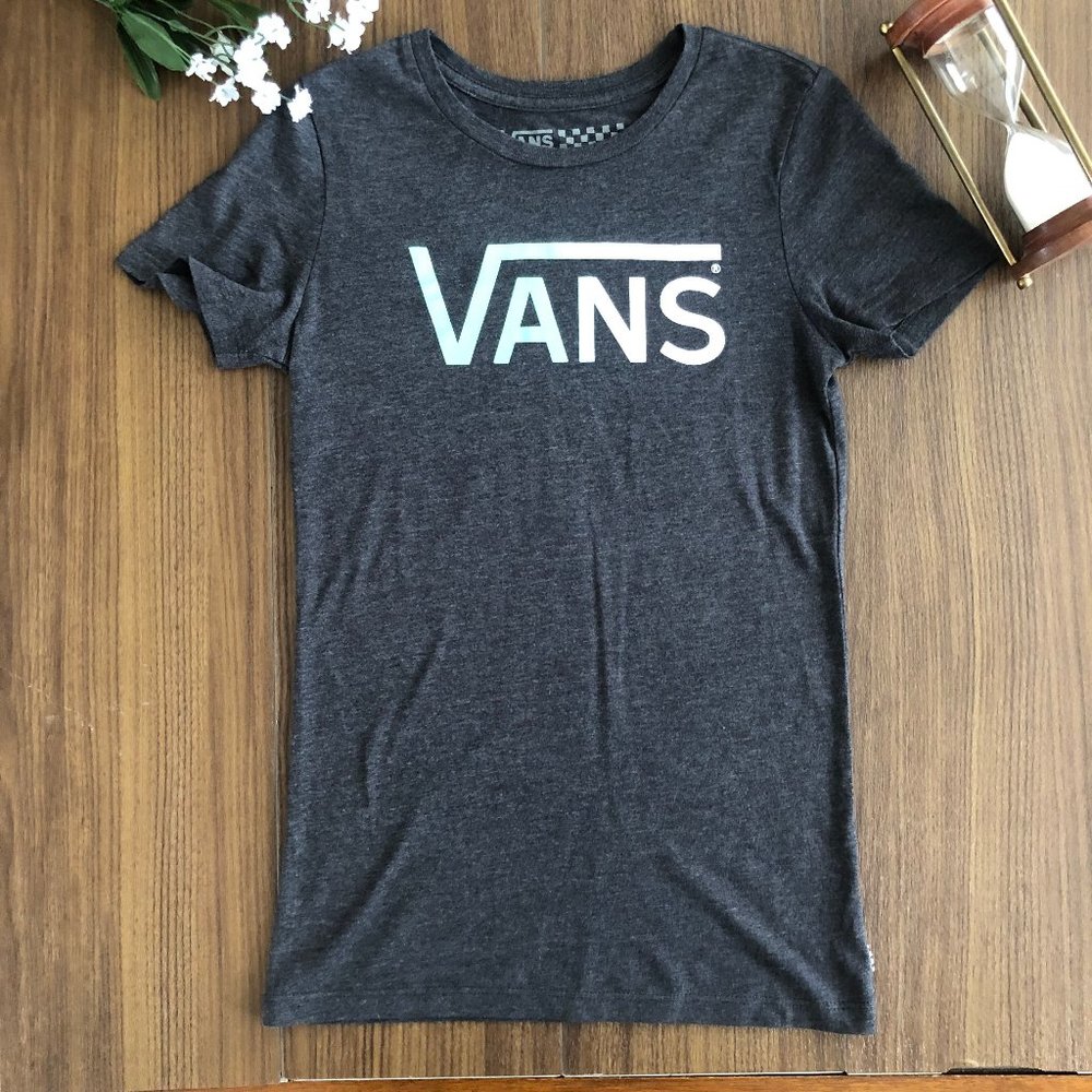 Vans XS Gray Teal Ombre Logo Short Sleeve T-Shirt